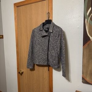 Forever 21 NWT Large Gray w/Heathered Print Full-Zip Knit Moto Jacket